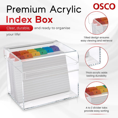 Osco 100 5" 4", Medium Clear Acrylic Index Box, A to Z Divider Tabs, Lined Note Cards, x Ruled Revision Flash Cards