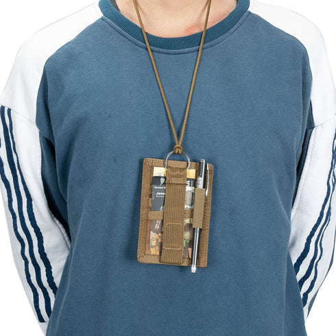 EXCELLENT ELITE SPANKER Tactical ID Card Holder, Adjustable Neck Lanyard, Key Ring Loop, Coyote Brown