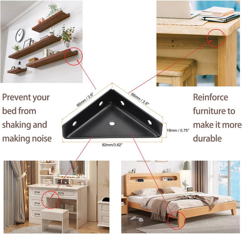 4 SJ2-WDQ-4P Pcs Trapeziform Angle Brackets, Shelf Brackets Heavy Duty Triangular Bracket Fastener, Cold Rolled Steel