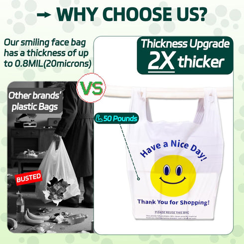 YovhVon 0.8Mil(20 100 Count, Pack|, 1/6 11"x6"x21", Microns), Plastic Bags with Handles, T-Shirt bag, Thank You bags