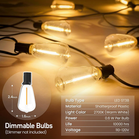 26 14 Bulbs, Dimmable 13 2700K Outdoor String Lights FT Shatterproof LED UL Certified Patio Lights Outdoor Light