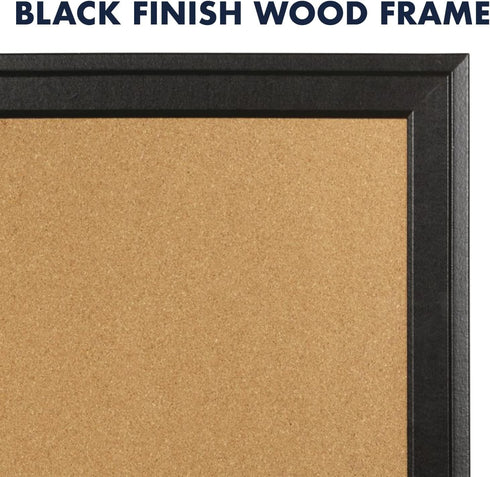 Quartet Cork Bulletin Board, Framed Black Corkboard, 11” x 17” Message Board (79279)
