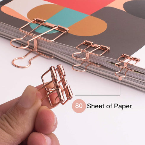 Rose Gold Wire Binder Clips and Cute Paper Clips Set, Assorted Sizes, 2 Large, 6 Medium, 10 Small Office Clamp Clips