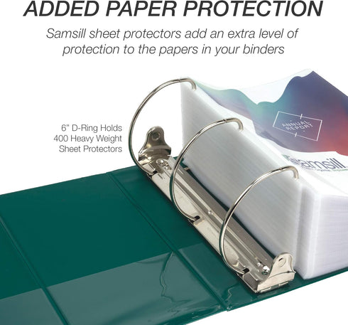 Samsill Durable 6 Inch Locking D Ring Binder, Made in The USA, Customizable Clear View Cover, Green, Holds 1225 Pages