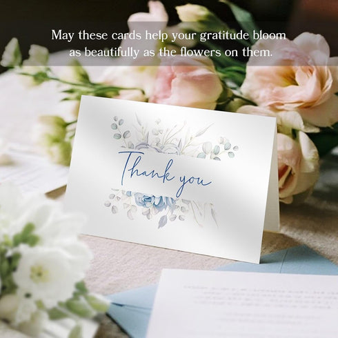 Oaken Leaford 48 Pack 6 Pre-Folded Floral Thank You Cards with Envelopes & Stickers, Elegant Designs for Wedding, Baby