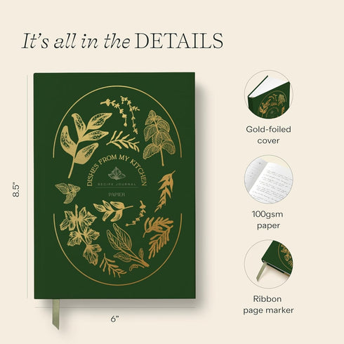 Papier Herb Garden Recipe Journal - Hardback Design | Blank Space To Plan Breakfast Lunch Dinner Dessert | Foodie Gift