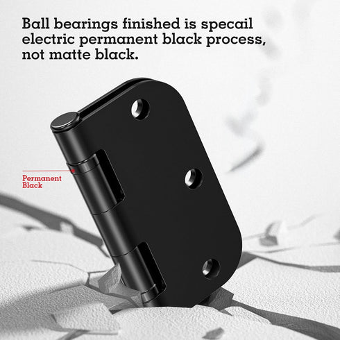 48 Pack 3.5 Inch 5/8"Radius 3-1/2"Flat 3 Ball Bearing Door Hinges Matte Black Round Anti Squeak Interior Iron Bifold
