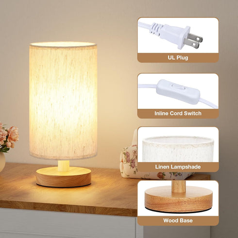 Set 2 3000K A15 Set 2, 9" Fenmzee Small Lamps of - Inline Control, Bedside Table Lamp for Bedroom with LED Blub, Easy