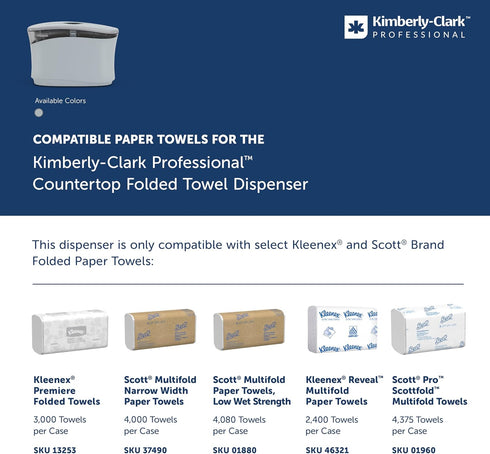 Countertop (55760), 13.3"x9.0"x5.2" 1) Kimberly-Clark Professional Folded Paper Towel Dispenser Soft Grey