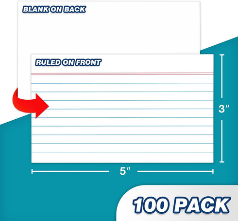 chell 3x5 Inch, 100 Count, 85 lb. Extra Heavyweight Ruled Index Cards No Bleed-Through, Ruled Front and Blank Back