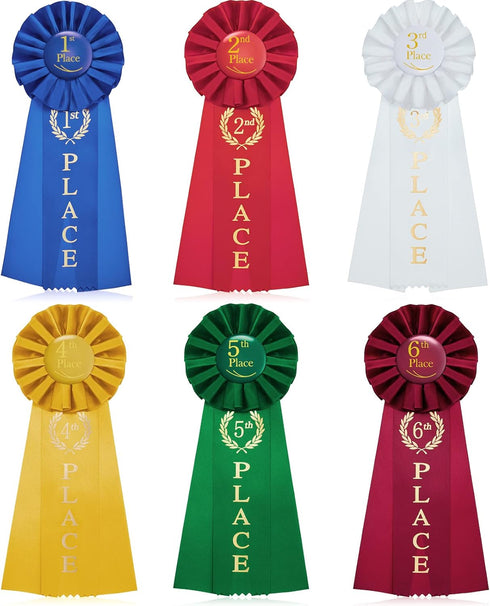 Award Ribbon Set, Victory Rosette First Place Ribbon, 1st to 6th Place for Competition, Sports Event, 6 Pack
