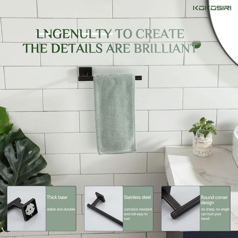 KOKOSIRI Bathroom Towel Bar Hand Towel Holders, Wall Mount Stainless Steel Paper Holder for Kitchen Cabinet, Oil Rubbed
