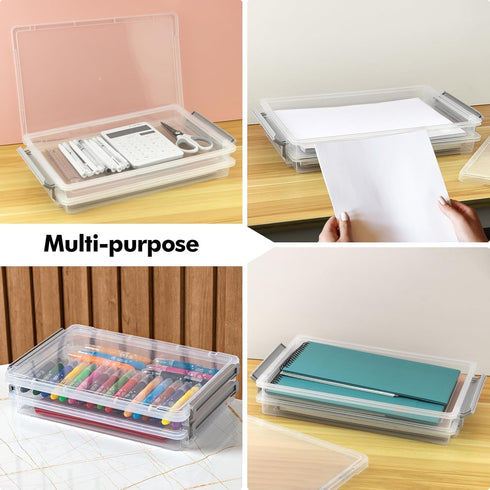 Plastic File Storage Box, 2-Tier Portable Project Case, Document Storage Organizer for A4 File Paper, Certificate,