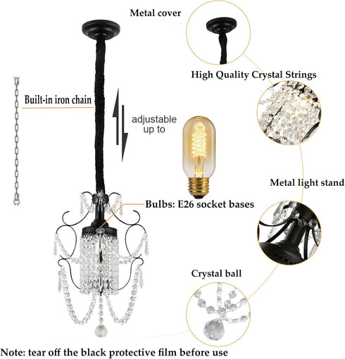 1-Light Mini Crystal Chandelier Chic Chandeliers, Antique Crystal Pendant Light Fixture Elegant Ceiling Light Fixtures