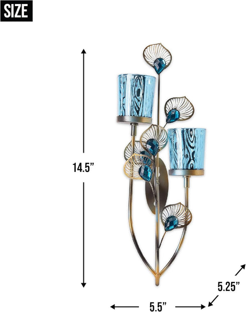 Elegant Peacock Plume Wall Sconce - Stunning Iron and Glass Design