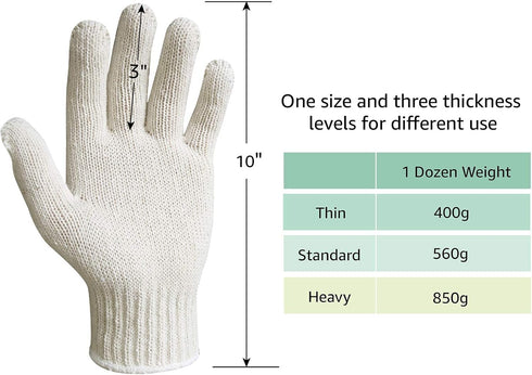 MIG4U 12 Pairs Cotton String Work Gloves for Safety, Large Size, Economic Hand Saver for BBQ