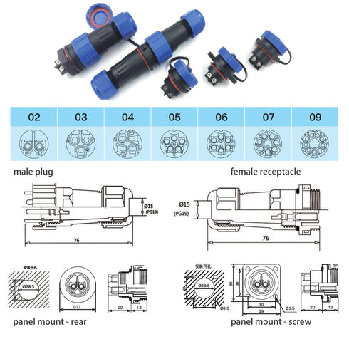 TY28 5 Pin 25A Aviation Waterproof Connector, Male Female Cable Plug Socket for Electrical Power Device, 12 AWG Wire
