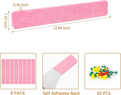 Felt Pin Board Bar Strips for Bedrooms, Self-Adhesive Cork Board with 35 Push Pins for Home Wall Decoration