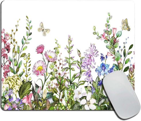 Border with Herbs and Wild Flowers Mouse Pad, Non-Slip Rubber Base for Computers, 9.5"x7.9"x0.12" Inch
