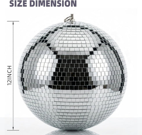Kaviooy 12 Inch Large Disco Ball, Rotating Mirror Ball with Real Glass Tiles, Sturdy Hanging Ring for Party