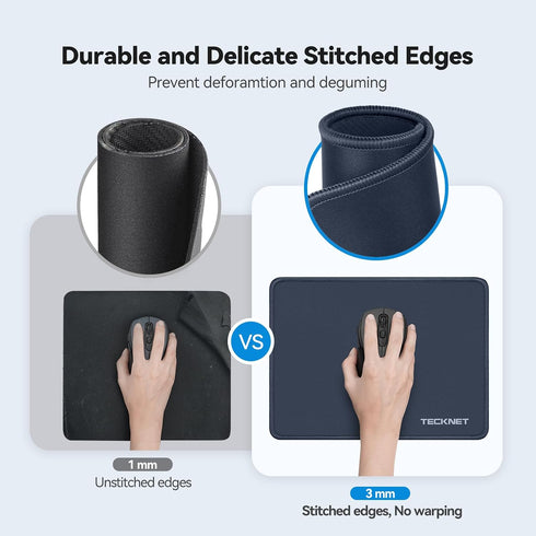 TECKNET Mouse Pad with Anti-fray Stitchin, Waterproof Surface & Non-Slip Rubber Base with Stitched Edges Gaming Mouse
