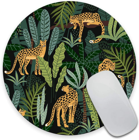 Leopard Round Mousepad, Tropical Leaves Office Decor for Women and Men, Desk Accessories
