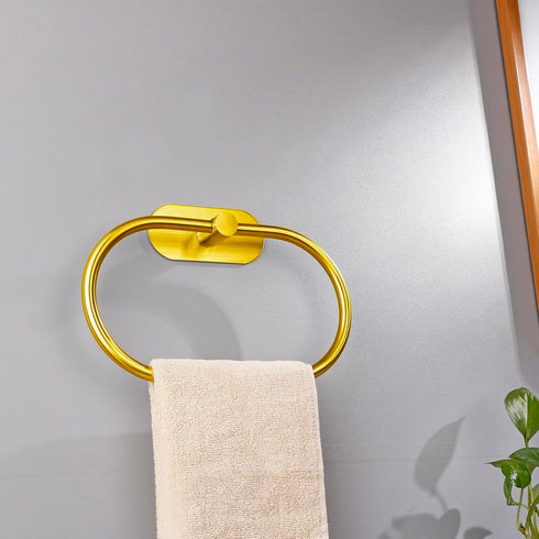 Towel Bar and Hand Towel Ring, Self Adhesive Stainless Steel Holder, No Drilling, 2 Pack, Gold