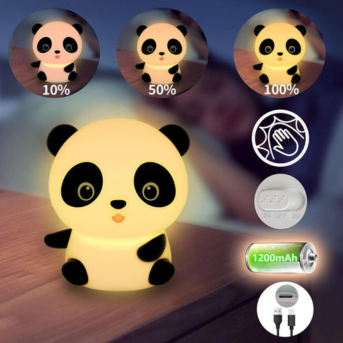 Dimmable Colorful Life Panda Silicone Night Light for Kids Tap Control Rechargeable Soft Lamp, Portable Bedside Light