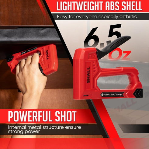 SHALL Light Duty Staple Gun, Red Upholstery Stapler with 1600pcs JT21 Staples for Crafts and DIY Decoration