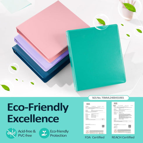Sooez BinderX 1 Inch Round Ring Binder, Aqua Blue, Fits 150 Sheets, Customizable Cover, 2 Inside Pockets, Cute Aesthetic