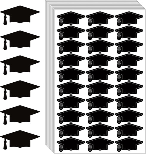 Whaline 600pcs Graduation Cap Stickers, Self-Adhesive Black Graduation Hat Labels for Party Decor