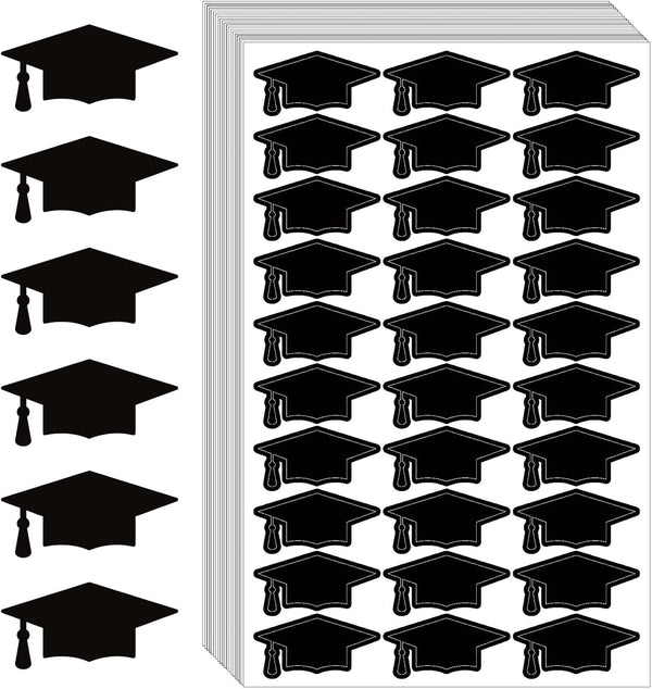 Whaline 600pcs Graduation Cap Stickers, Self-Adhesive Black Graduation Hat Labels for Party Decor