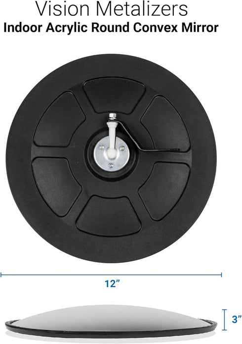 12” Acrylic Indoor Convex Mirror with Plastic Back, Round Security Mirror for Garage, Store Safety