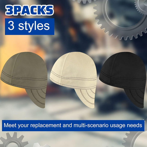 Macarrie 3 Pcs Welding Hats for Men, Flame Resistant Cotton Cap with Mesh Inside Liner