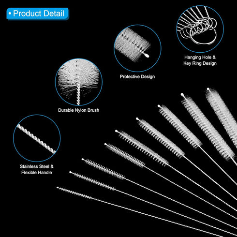 PATIKIL 7.9" Straw Cleaner Brush Set, 13 Different Diameter Stainless Steel Nylon Pipe Wire Cleaning Brush for Lab