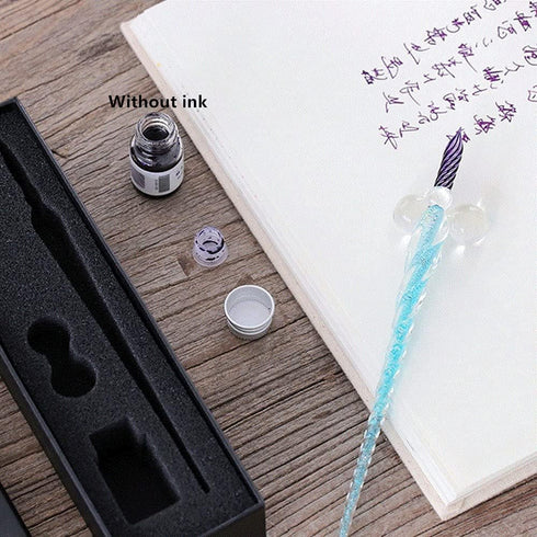 Earlyred Calligraphy Pen Set, Handmade Glass Dip Pen Holder, Crystal Drip Fountain Pen, Blue (Not Ink)