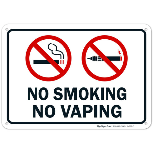 No Smoking No Vaping Sign - 10x7 Inches, Rust Free Aluminum, Fade Resistant, Made in USA