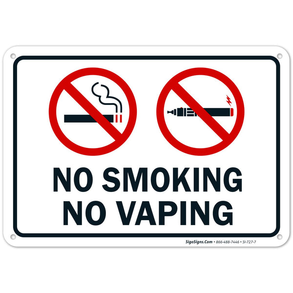 No Smoking No Vaping Sign - 10x7 Inches, Rust Free Aluminum, Fade Resistant, Made in USA