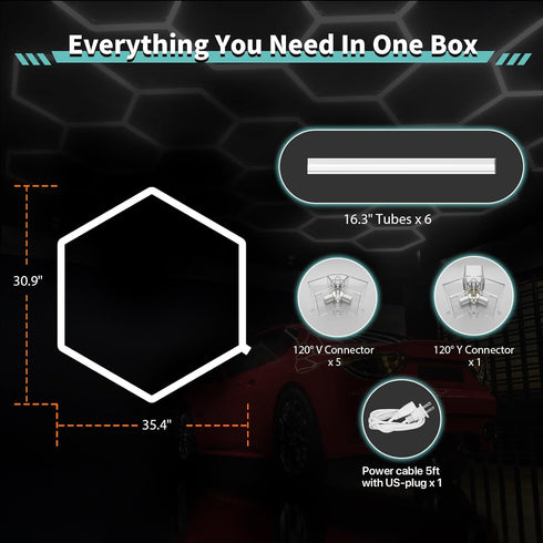 42W 6500K Garage Hexagon Lights, Higher Brightness Hex Garage Lights, Plug and Play, Lightweight DIY Assembly Hexagonal