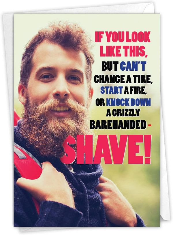 NobleWorks Hilarious Birthday Greeting Card with 5 x 7 Inch Envelope (1 Card) Bday Bearded Man