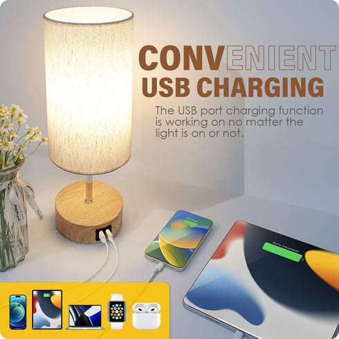 Yarra-Decor Bedside Lamp with USB A+C Charging Ports & AC Outlet, Touch Control Table Lamp for Bedroom, 3 Way Dimmable