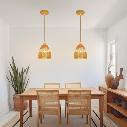 Boho Rattan Pendant Light Kitchen Island,Farmhouse Chandeliers Adjustable Height Hanging lamp for Dining Room,Kitchen