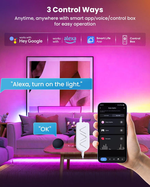 16.4ft 50-75 Inch 44 RGB+IC LED Lights for TV, Backlight Strip Behind TV with Music Sync, Bluetooth APP and Voice