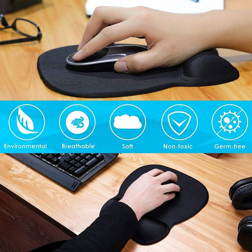 MROCO Ergonomic Mouse Pad, Black Color with Gel Wrist Rest, Comfortable Non-Slip PU Base, 9.4 x 8.1 in