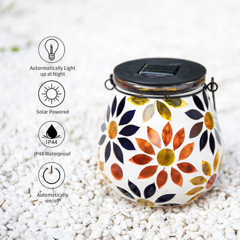 Afirst Mosaic Solar Lanterns Outdoor - Glass Hanging Solar Lights Hollow Out Waterproof Table Lamp Outdoor Decorative