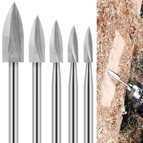 Wood Carving Drill Bits Set for Dremel Rotary Tool, 5Pcs Engraving Accessories with 1/8” Shank for DIY Carving