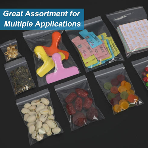200 Pack Small Plastic Bags for Jewelry, Mini Baggies in 4 Assorted Sizes, Clear Poly Zipper Lock Bags