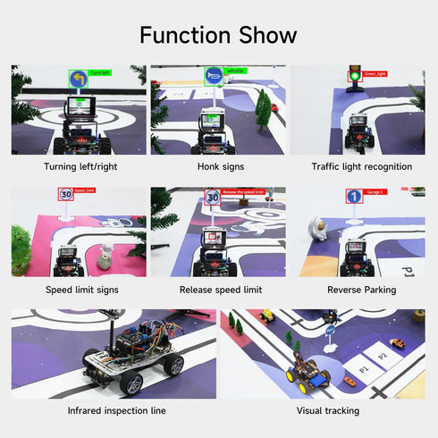 Yahboom 2m*1.5m AI Vision Autonomous Driving Sandbox Map Tracking Unmanned Robot Car Model Training with Traffic Light