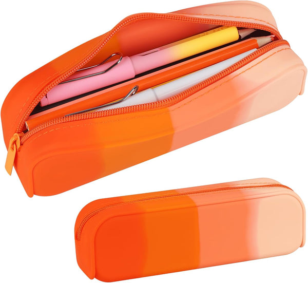 Gradient Color Silicone Pencil Holder Case, Waterproof Pencil Pouch for School Supplies Office College (Orange)