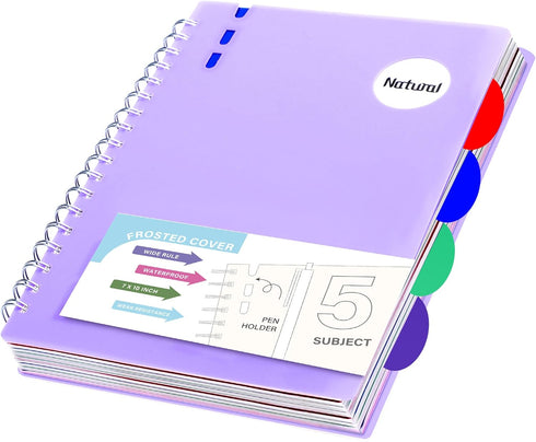 FLYING EAGLE 5 Subject Wide Ruled Spiral Notebook, 204 Pages, 7" x 10", Large Hardcover Notebooks for School